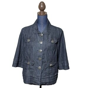 BACCINI cropped denim jacket woman Size Large embellished buttons blue jean